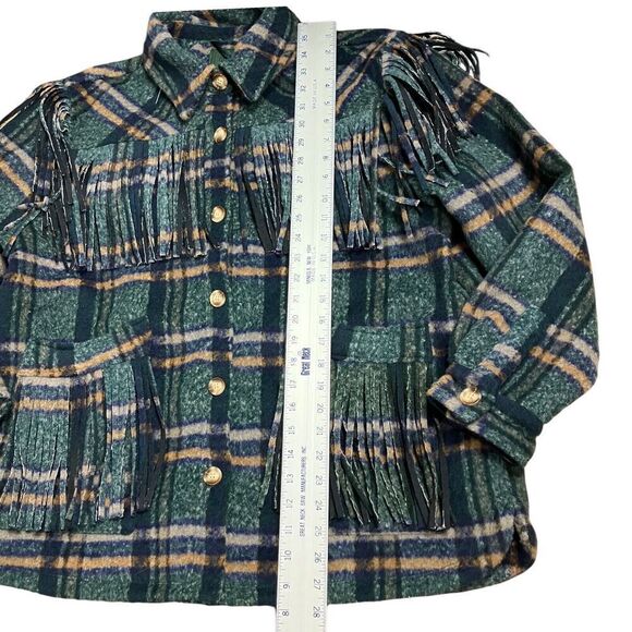 Blank NYC Jacket Women’s XL Green Plaid Shacket Fringe Button Down Pockets - Picture 3 of 16